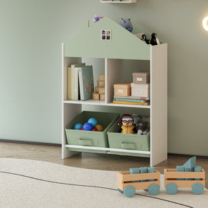 Scaffale per bambini Vipsali 90x60x27 cm verde menta/bianco [en.casa] - premiumXL