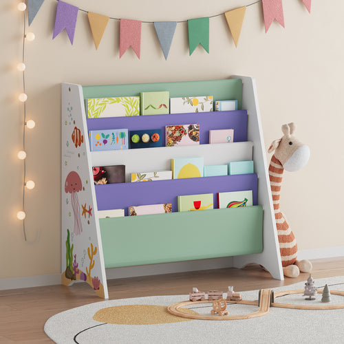Scaffale per bambini Hornnes 60x62x28 cm motivo Aqua Dream [en.casa] - premiumXL