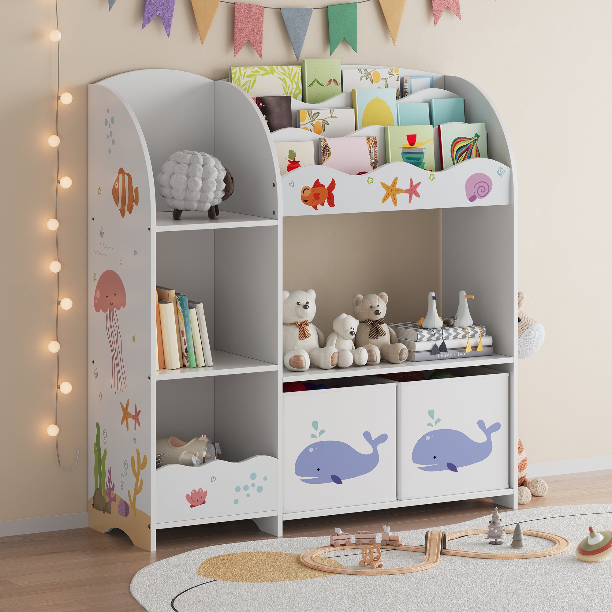 Set 4 Mensole Per Libri A Parete - Legno Di Pino Massello Per Cameretta Bambini - Scaffali Galleggianti Porta Giocattoli 40cm