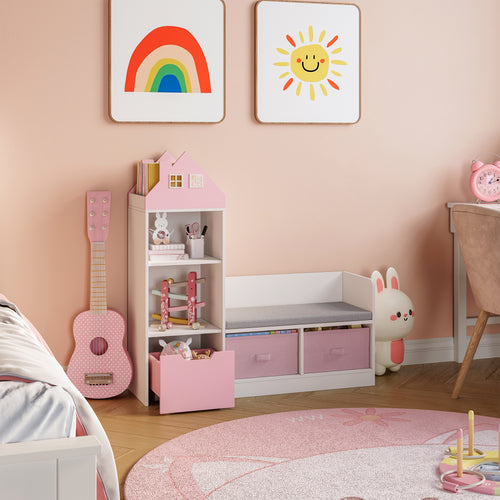 Mobile per Cameretta Vipsali Panchina e Scaffale con Contenitori 100x99x30 cm [en.casa]