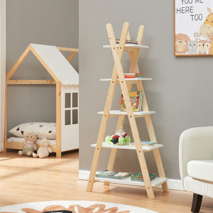 Libreria Vanlilu in legno di pino 145x65x32 cm naturale/bianco [en.casa] - premiumXL