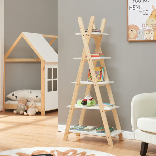 Libreria Vanlilu in legno di pino 145x65x32 cm naturale/bianco [en.casa] - premiumXL