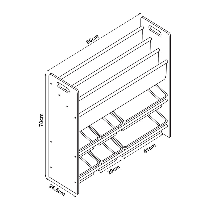 Schizzo in scala Scaffale per Cameretta Rødøy Mobile Porta Giochi 78x86x27 cm [en.casa] 