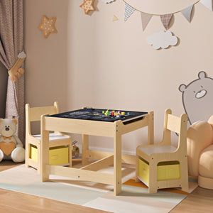 Tavolino per bambini con 2 sedie Irixoa con scatole Naturale [en.casa] - premiumXL