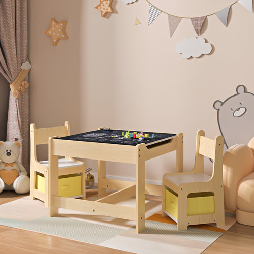 Tavolino per bambini con 2 sedie Irixoa con scatole Naturale [en.casa] - premiumXL