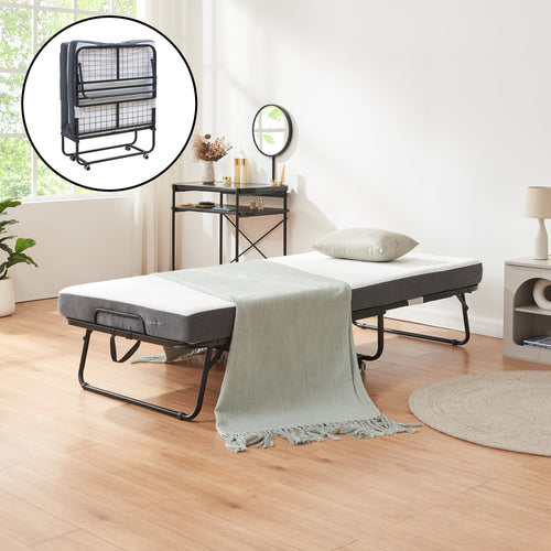 Letto pieghevole in metallo Borjavle con materasso 200x90cm nero [en.casa] - premiumXL