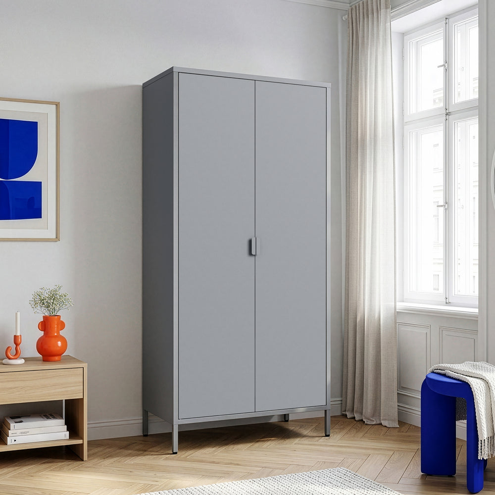 Armadio Guradaroba Esteli in Acciaio a 2 Ante con 2 Barre Appendiabiti e 4 Ripiani 170 x 80 x 45 cm [en.casa]
