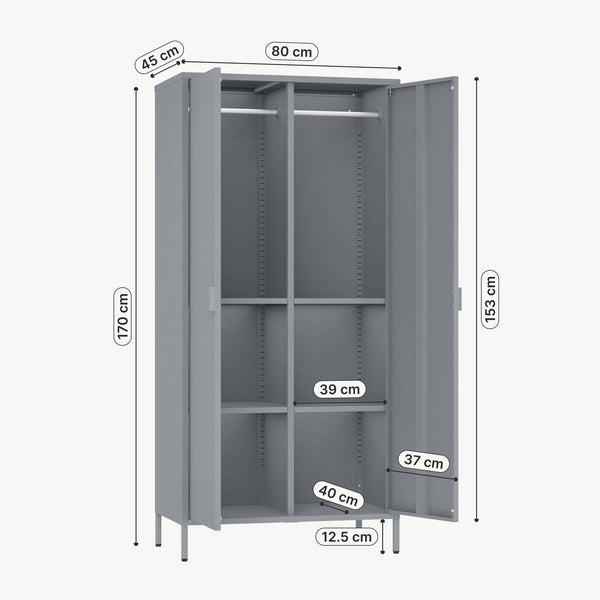 Armadio Guradaroba Esteli in Acciaio a 2 Ante con 2 Barre Appendiabiti e 4 Ripiani 170 x 80 x 45 cm [en.casa]