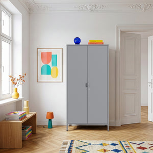 Armadio Guradaroba Esteli in Acciaio a 2 Ante con 2 Barre Appendiabiti e 4 Ripiani 170 x 80 x 45 cm [en.casa]