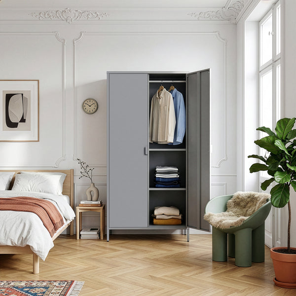 Armadio Guradaroba Esteli in Acciaio a 2 Ante con 2 Barre Appendiabiti e 4 Ripiani 170 x 80 x 45 cm [en.casa]
