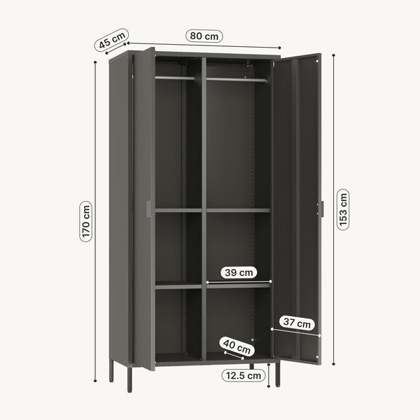 Armadio Guradaroba Esteli in Acciaio a 2 Ante con 2 Barre Appendiabiti e 4 Ripiani 170 x 80 x 45 cm [en.casa]