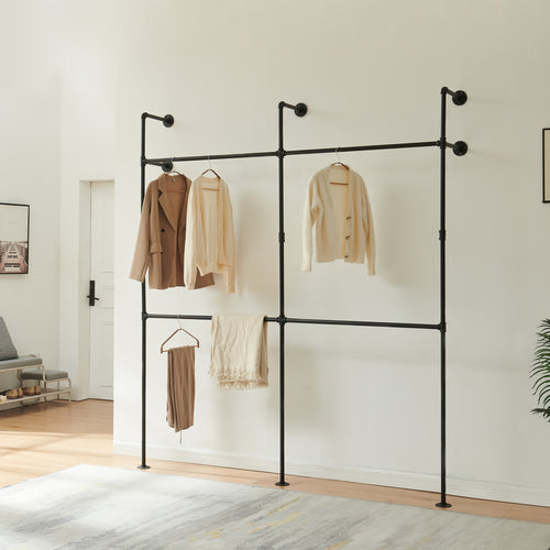 Stand Appendiabiti Kenävatka da Parete in Acciaio con Barra Porta Abiti - Nero [en.casa]