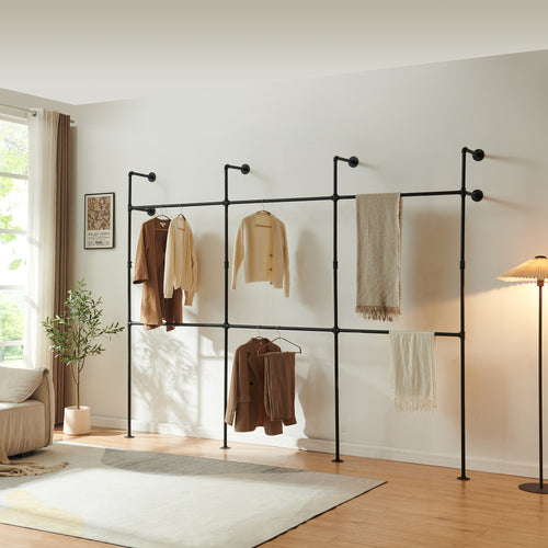 Stand Appendiabiti Kenävatka da Parete in Acciaio con Barra Porta Abiti - Nero [en.casa]
