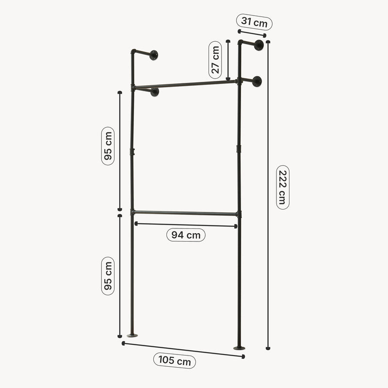 Schizzo in scala Stand Appendiabiti Kenävatka da Parete in Acciaio con Barra Porta Abiti - Nero [en.casa]