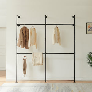 Stand Appendiabiti Kenävatka da Parete in Acciaio con Barra Porta Abiti - Nero [en.casa]