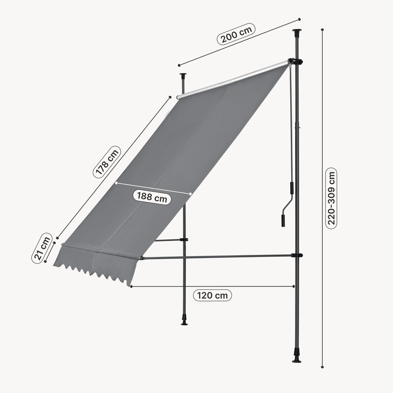 Schizzo in scala Tenda da Sole a Muro con Pali di Supporto Telescopici pro.tec