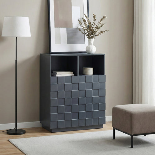 Armadio Comò Alto Bopibobro ad Ante Credenza con Ripiani Aperti e Vani Chiusi [en.casa]