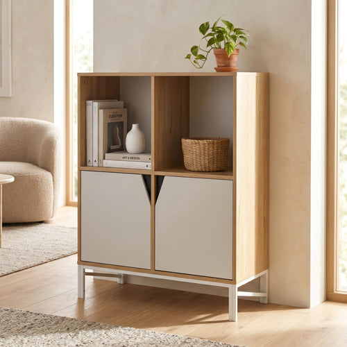 Comò Kerrköndam 94x76x40 cm effetto quercia/bianco [en.casa]
