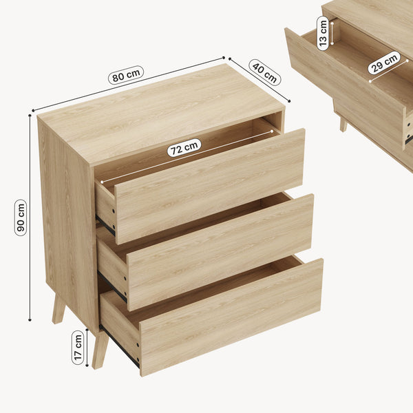 Cassettiera Aastmabospoo Comò a 3 Cassetti 90 x 80 x 40 cm  [en.casa]