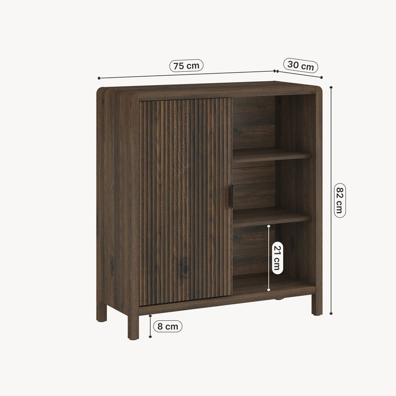 Schizzo in scala Credenza Lukkodso Comò con Anta e 3 Scomparti Aperti 82 x 75 x 30 cm [en.casa]