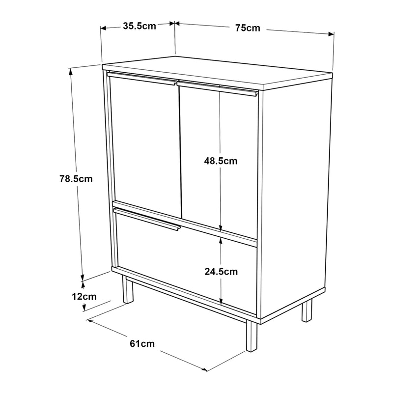 Schizzo in scala Credenza Vesanto a 3 Ante Mobile da Stoccaggio 91x75x36 cm [en.casa] 