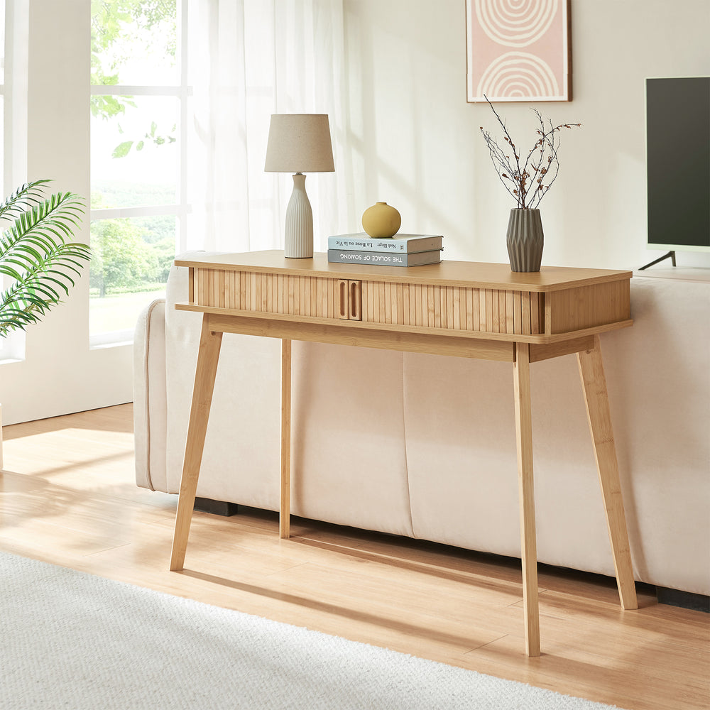 Tavolo a Consolle Tysvær a 2 Ante Scorrevoli in Bambù Naturale 110 x 40 x 78 cm [en.casa]