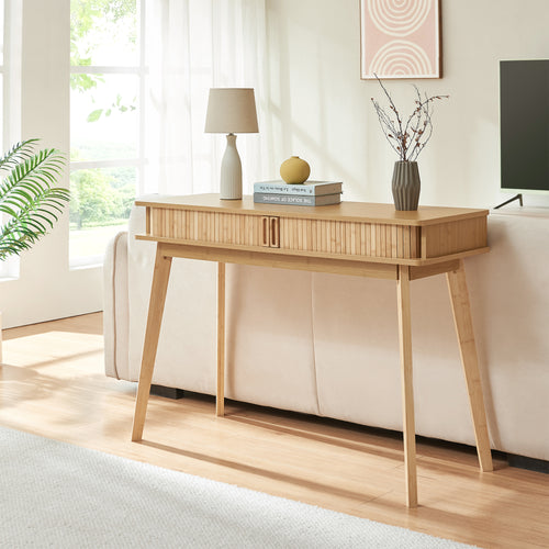 Tavolo a Consolle Tysvær a 2 Ante Scorrevoli in Bambù Naturale 110 x 40 x 78 cm [en.casa]