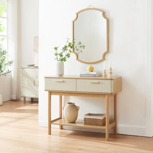 Tavolo a Consolle Ferrersp con 2 Cassetti e Ripiano 100 x 40 x 80 cm - Effetto Rovere / Avena Oatmeal [en.casa]