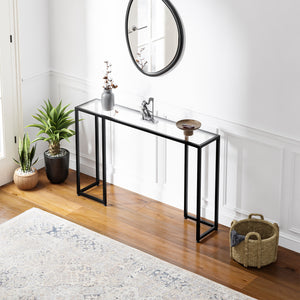 Consolle Ouby con piano in vetro 120x25x73 cm Nero [en.casa]