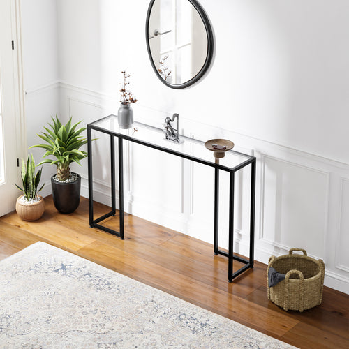 Consolle Ouby con piano in vetro 120x25x73 cm Nero [en.casa]