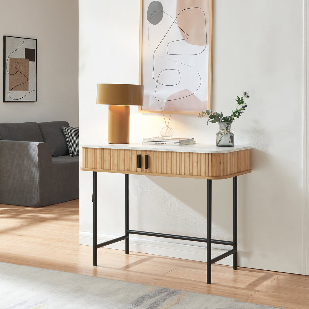 Tavolo Consolle Tvedestrand con Scomparti Chiusi in Bambù [en.casa]