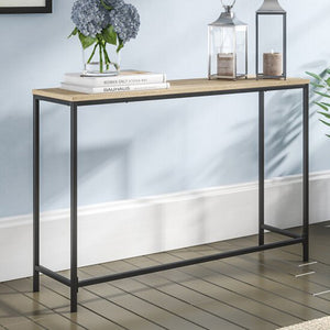 Tavolo a Consolle 'Kronoby' Mobile da Ingresso in Metallo Nero con Piano in Truciolare Effetto Legno [en.casa]