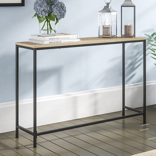 Tavolo a Consolle 'Kronoby' Mobile da Ingresso in Metallo Nero con Piano in Truciolare Effetto Legno [en.casa]