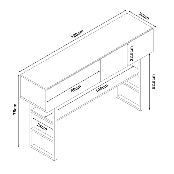 Tavolo Consolle Varberg con Cassetti e Ripiano 75 x 120 x 30 cm [en.casa]