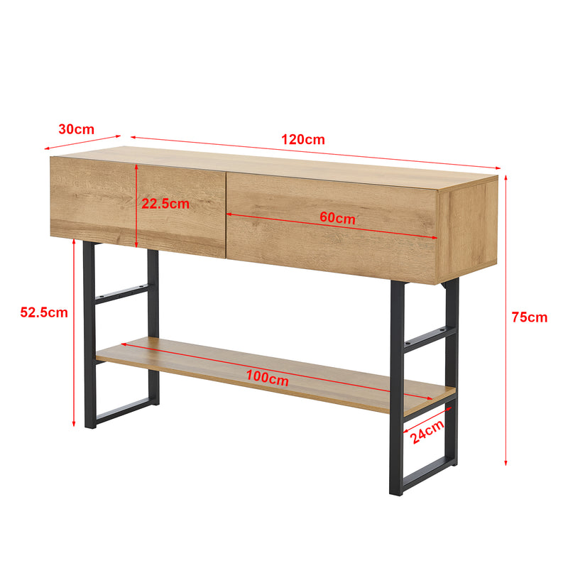 Schizzo in scala Tavolo Consolle Varberg con Cassetti e Ripiano 75 x 120 x 30 cm [en.casa]