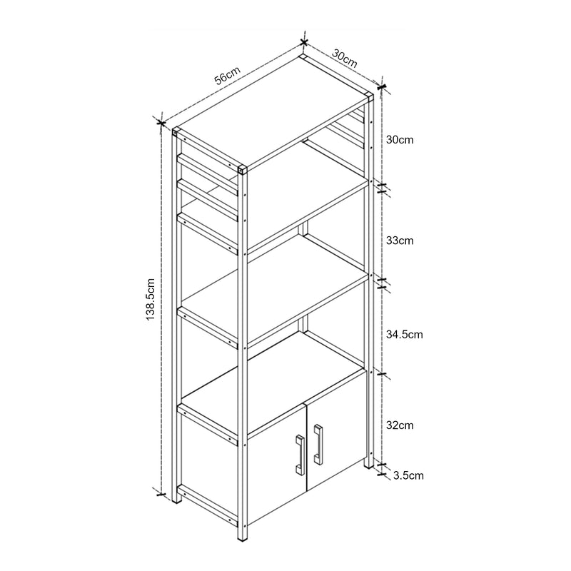 Schizzo in scala Scaffale da Cucina Arhuni a 3 Piani Armadio e Ganci 139 x 56 x 30 cm [en.casa]