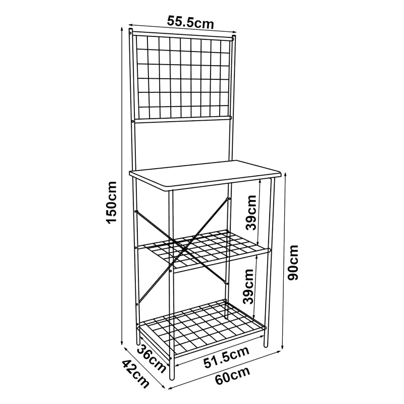 Schizzo in scala Scaffale da Cucina 'Nibe' Mobile da Stoccaggio Supporto per Microonde Organizzatore da Cucina con Parete a Griglia e Ripiani - Vari Colori e Misure [en.casa] 