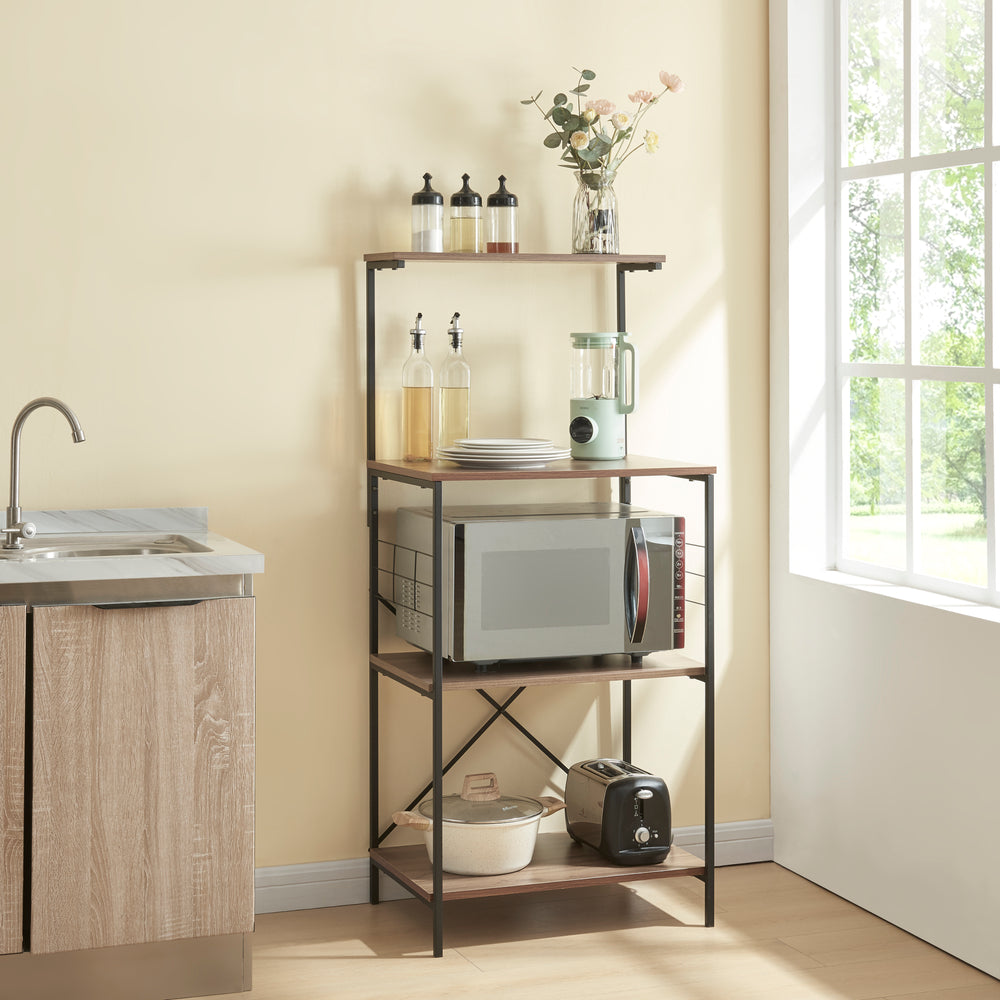 Standregal Billund mit 4 Ablageflächen 133 x 60 x 42 cm Schwarz / Walnuss - Optik [en.casa] - premiumXL