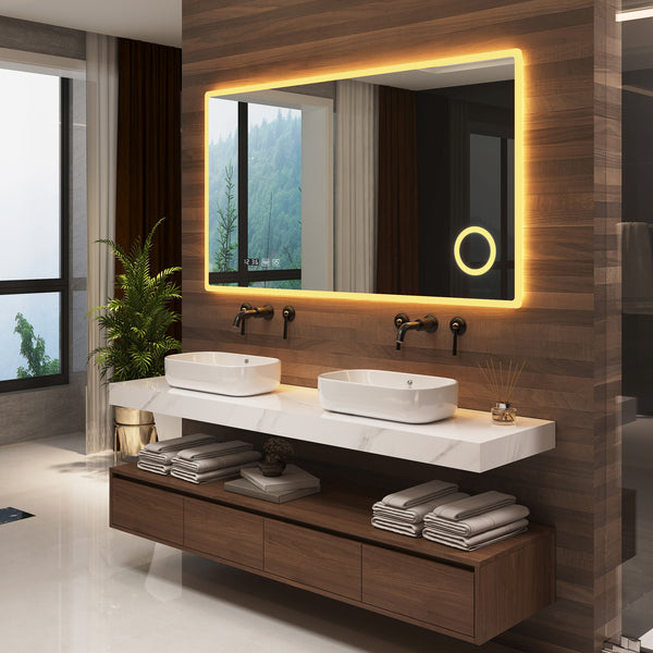 Specchio LED da Parete Racale Multifunzionale Cornice Bianca - Varie Misure - pro.tec