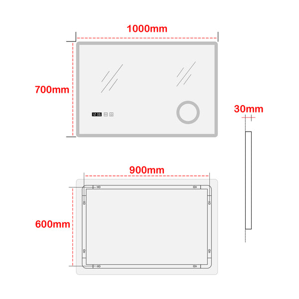 Specchio LED da Parete Racale Multifunzionale Cornice Bianca - Varie Misure - pro.tec