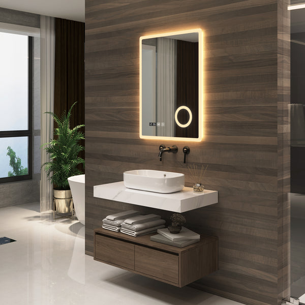 Specchio LED da Parete Racale Multifunzionale Cornice Bianca - Varie Misure - pro.tec