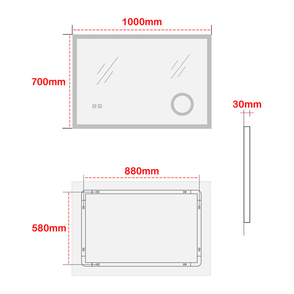 Specchio LED da Parete Scafa Multifunzionale Cornice Bianca - Varie Misure - pro.tec