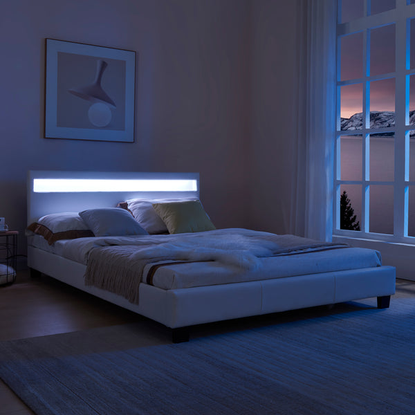 Letto Paris con Materasso e Testiera Alta con Illuminazione a LED Similpelle Corium