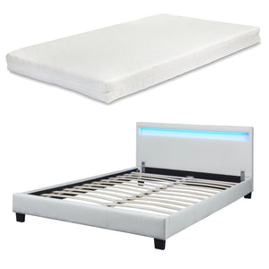 Letto Paris con Materasso e Testiera Alta con Illuminazione a LED Similpelle Corium