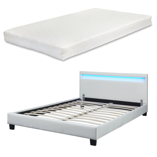 Letto Paris con Materasso e Testiera Alta con Illuminazione a LED Similpelle Corium