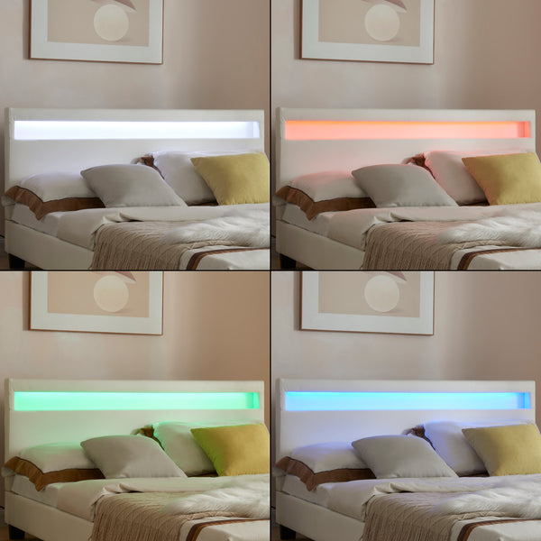 Letto Paris con Materasso e Testiera Alta con Illuminazione a LED Similpelle Corium