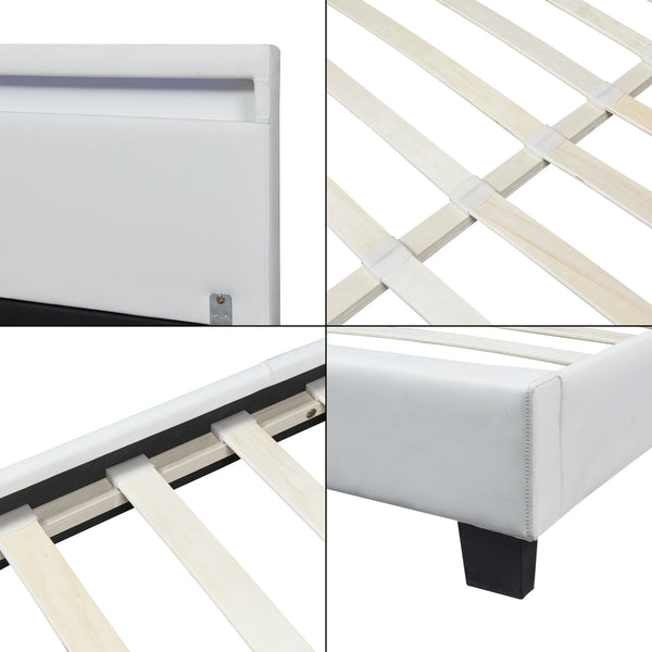 Letto Paris con Materasso e Testiera Alta con Illuminazione a LED Similpelle Corium