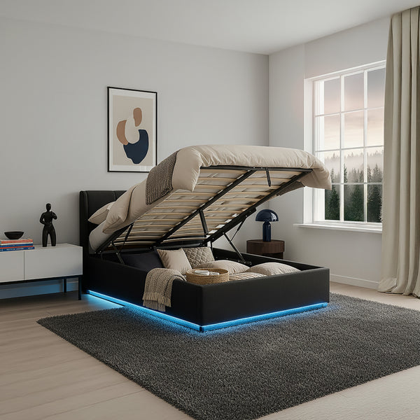 Letto Contenitore Tröstiar con Apertura a Ribalta e Luce LED [en.casa]