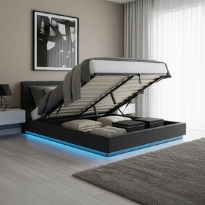 Letto Contenitore Tröstiar con Apertura a Ribalta e Luce LED [en.casa]