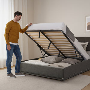 Letto Contenitore Tröstiar con Apertura a Ribalta e Luce LED [en.casa]